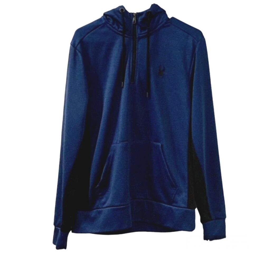 Spyder Active Mens Navy ProWeb 1/4 Zip Hooded Pullover Hoodie Fits XL